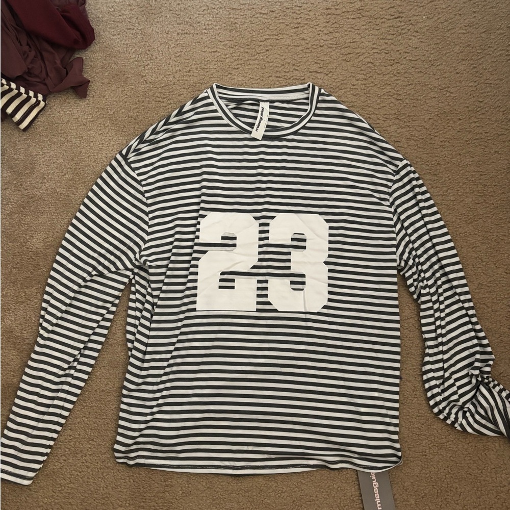 Missguided Blue and White Striped Long Sleeve Tee with '23' Graphic